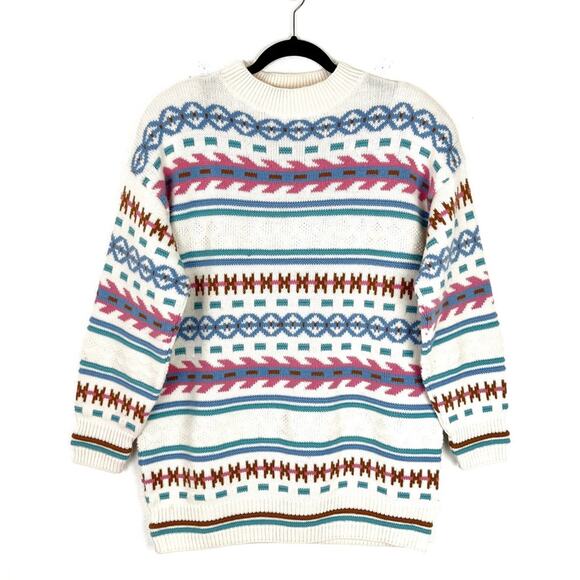 Vintage 80s Sweater Pullover Mock Turtleneck Southwestern Western Bohemian - Picture 1 of 5